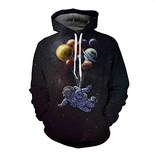 FeN 2018 Men’s Blouse T Shirt Long Sleeve 3D Printed PulloverTop Balloon Spaceman Hooded Loose Hoodies Fashion Casual Sports Comfortable Tops (Color : 1, Size : M)