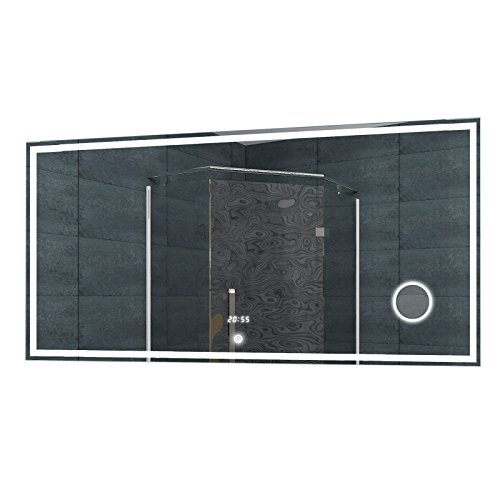 Lux-aqua Espejo de Pared Espejo con luz LED Reloj de Pared Espejo del baño de Espejo de Maquillaje Interruptor táctil en Diferentes tamaños a Elegir, 120 x 60 cm