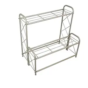 MOTOQO Iron Plant Stand/Pot Stand for Balcony/Planter Stand/Iron Indoor/Outdoor Flower Pot/Plant Stand 26 INCHES Metal 2 Tier Rack for Home Garden Balcony Living Room Decor (26x16x26 icnh)