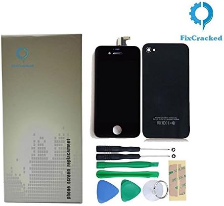FixCracked Black Full Assembly + Tools with Touch Screen Digitzer Display, Front LCD, Back housing, Home Button and Installation Tools for Apple iPhone 4 (AT&T) GSM