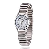 Damen Herren Armbanduhr, Uhr Analog-Digital mit Edelstahl Armband, Armbanduhr für Männer oder Frauen im mittleren Alter und im Alter, Weiß