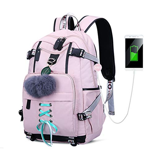 Preisvergleich Produktbild Lifet Damen Rucksack, Studenten Backpack Laptop College Schulrucksack Reiseeucksack Grosse Kapazität Für Arbeit Wandern Reisen Schwarz, Pink