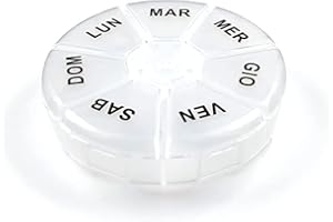 Saraoriginalshop Portapillole Rotondo Settimanale Italiano Chiusura Ermetica 7 scomparti 7 Organizer Medicine da Viaggio e per la Memoria Scatola Porta Pastiglie Portatile
