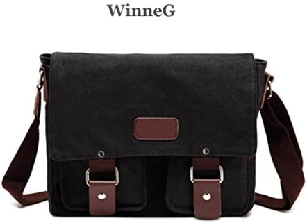 WinneG Vintage Military Cotton Canvas Messenger Bag Shoulder Crossbody Satchel Bag Bookbag Laptop Bag Working Bag Black for Men and Women