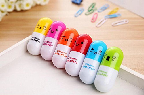 Cdet 6 Pcs Kugelschreiber Stift Gesichtsausdruck Englisch Kunststoff Ausdruck Pille Teleskop Stift Kapsel Stift Rot / Grün / Gelb / Blau / Orange / Rose Rot Kreativer Stift - 5