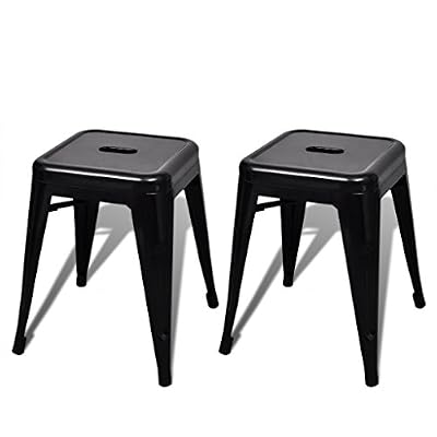 vidaXL Lot de 2 petits tabourets en métal empilables noirs