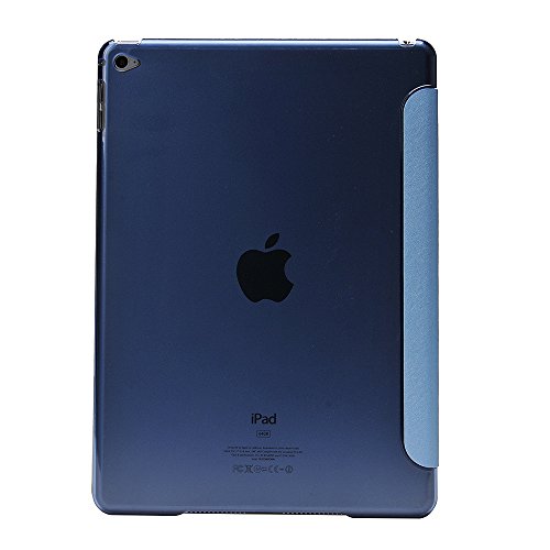 Apexel Seide Print Drei Falten Leder Schutzhülle mit transluzent Back Cover und Touch Pen für iPad Air 2 – Schwarz _ P Blau blau 24.2*17.2*1.3 - 3