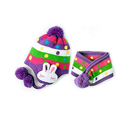 Tinxs Chrismas Baby Child Toddler Hat/Cap&Scarf For 1 to 5 years old Purple Ball Secret Santa