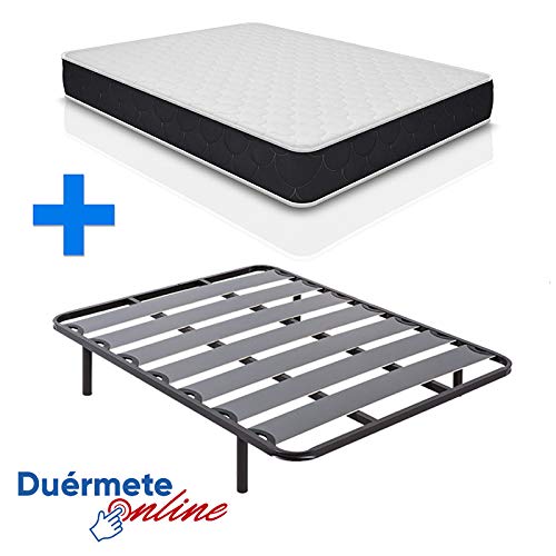 Duermete Cama Completa con Colchón viscoelástico Pocket Visco Reversible + Somier Lama Ancha con Patas, Conjunto, 80x180