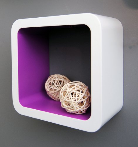 3er Set Lounge Cube Regal Design Retro 70er Wandregal Hängeregal in Weiß Lila - 6