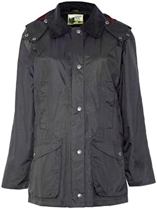 Country Estate Ladies Ambleside Lightweight Waterproof Fabric Diamond Quilt Fleece Lined Coat Jacket Warm Coats Detachable Hood Taped Seams Back Vents 2 Lower Pockets, 2 Waist Pockets Premium Quality Corduroy Collar Walking Outdoors Champion Countrywear Black 14