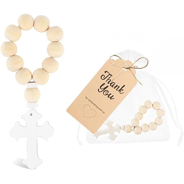 Rosario Battesimo In Legno Naturale - Set Da 18 Pezzi Con Croce | Fatto A Mano, Regalo Spirituale - Foto 12