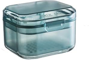 DARQUE Dentures Silicone Material Portable Orthodontic for Travel Retainer Cleaner Case, Unique Denture Bath with Drain Tray, Suitable for Dentures, Denture Bridges, Partial Dentures (Blue)