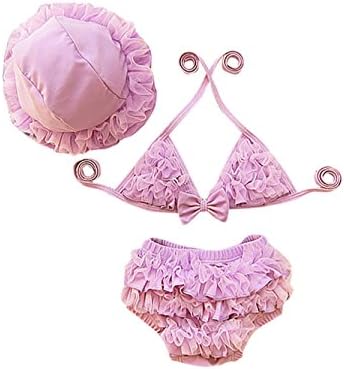 3pcs Baby Girls Bikini Cute Spa Princess Dress Recreational Swimwear Swim Suit with Hat,XL