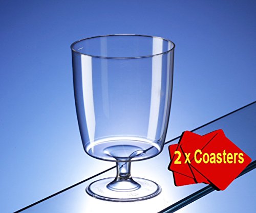 One Piece Verres à vin plastique jetables (150ml) – idéal pour les barbecues, événements spéciaux, le camping et les pique-niques. Offre Lot de 20 verres avec 4 x tout-en-un boissons Tapis en boîte