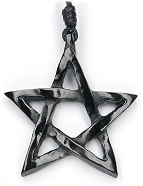 Pentagramm Schmuck Anhänger aus Horn, von Hand geschnitzt, 4cm, inkl. Textilband