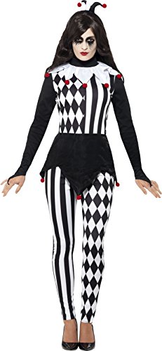 Smiffys Adult Women's Halloween Female Jester Costume, Top, Leggings and Headband, Cirque Sinister, Halloween, Size: S, 45202