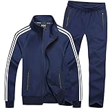 mit schwarzen Streifen-Druck Mirecoo Herren Jogginganzug Trainingsanzug Fitness, Schwarzblau 18, S