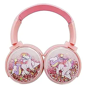 VARNA Girls Unicorn Wireless Bluetooth Headphones Adjustable Over Ear Padded Cushions Headphones with Built-in HD Mic & TF Card Reader 5.0 Chip Version 40mm Speaker with Quick Charge, Pink
