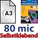 Produktbild 100x DIN A3, 80 mic, selbstklebende Laminierfolie Fellowes, 2x 80mic, Klar, glänzend, Rückseite selbstklebend 80, Laminiertaschen, 53023