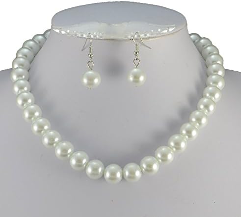 Jays Jewellery - White Glass Faux Pearl Necklace with Matching Earring