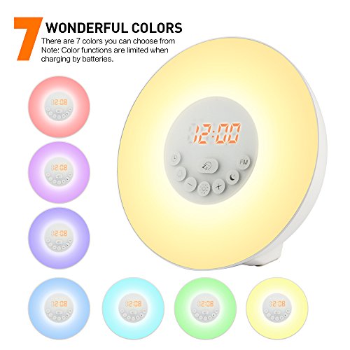 Beawelle D02 Wake-Up Light mit Sonnenaufgangsfunktion in 10 Farbstufen inkl. digitalem FM Radio, 6 natürlichen Wecktöne, 7 Farben - 4