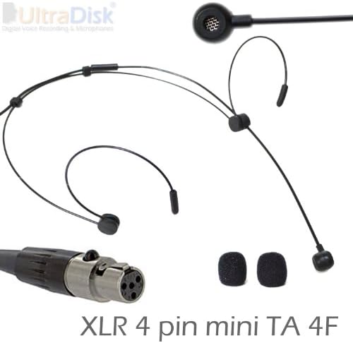 UltraDisk 4092 Skin Beige Black Headworn Microphone Headset for Wireless Bodypack Transmitters, PC Laptop, Digital Video Camera, Digital Voice Recorders (Black - TA4F 4 pin Mini XLR SHURE)