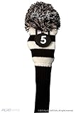  majek # 5 Fairway Metall Holz Schwarz & Weiß Golf Schlägerhaube Knit Pom Pom Retro Classic Vintage Head Cover