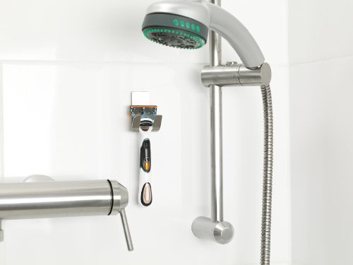 tesa Powerstrips Rasiererhalter / Selbstklebende Halterung für Rasierer / Wasserfest und rostfrei / Rückstandslos entfernbar und versetzbar / Bis 2 kg / 1 Stück - 6