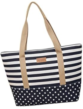 Zarupeng Frauen Gestreifte Schulterbeutel Große Kapazitäten Taschen Tote