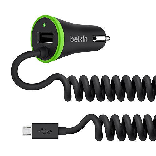 Belkin Dual-Charger KfZ Ladegerät mit fixem Micro-USB Kabel und USB Anschluss (17 Watt, 3,4A, 1,2m Kabel, geeignet für Smartphones und Tablets) schwarz