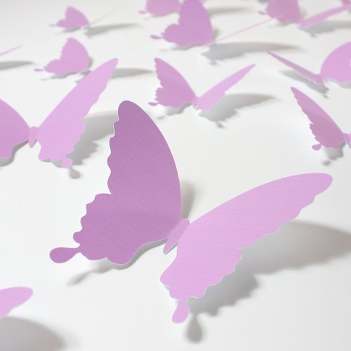 Wandkings Schmetterlinge im 3D-Style in FLIEDER, 12 Stück, Wanddekoration mit Klebepunkten zur Fixierung - 3