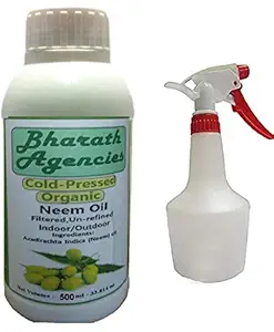 Bharath Agencies Organic Cold Pressed Pure Neem Oil Concentrate (500 ml) with Spray Bottle (1000 ml)
