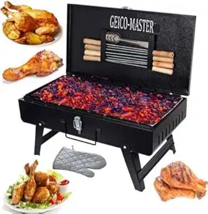 Geico-Master zomboo Siz (Larg)Foldable Briefcase Charcoal Grill Portable Lightweight Grill for Outdoor Cooking/Camping Picnics Travel Barbecue Grill with 8 Skewers, 1 Grill & 1 Tong Charcoal Grill