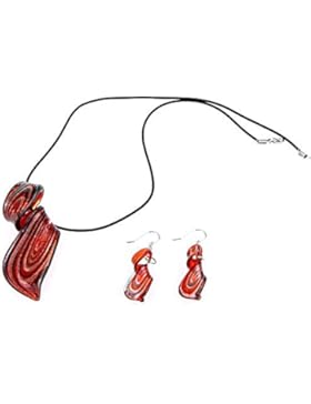 Skyllc® Set Glas Schmuck Ohrhänger Kette Halskette Rot TREND