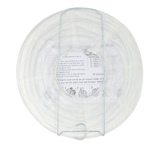 tmade 10,2 cm 15,2 cm 20,3 cm 25,4 cm 30,5 cm weiß Papier Laternen für Geburtstag Baby Dusche Hochzeit Party Garten Home Dekoration, Papier, 12 Pack White Lanterns, 10 inch(25cm) - 7