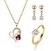 Produktbild LIXIAQ1 4 Teile/Satz Hohl Liebe Halskette Runde Strass Kristall Anhänger Ohrringe Kreis Zirkon Ring Schmuck Set für Hochzeit