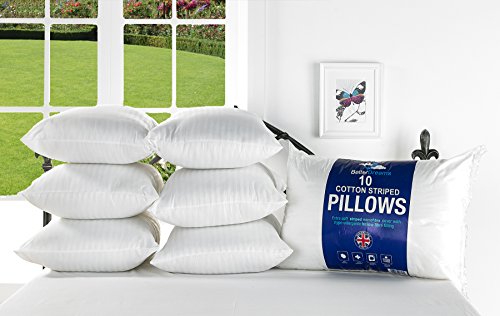 Better DreamsLuxury Hotel Quality Woven Striped Pillows 100% Cotton 2,4,6,8 and 10 Packs Available (10 Pillows)
