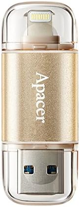 Flash Drive Lightning Connector &amp; USB 3.1 Gen 1 Type -A 32GB Apacer Dual Interface Memory Expansion for iPhone and iPad AH190 Gold