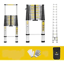 Finether 5M Échelle Télescopique Portable et Pliante Echelle Escamotable Polyvalent Multi-Fonction en Aluminium, 14 Echelons, Certifié EN131, 150 Kg