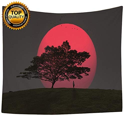 SROOD Coucher de Soleil forêt océan et Montagnes Tapisserie Murale avec des Images romantiques Art Nature décorations pour la Maison pour Le Salon Chambre dortoir décor (150X170cm)