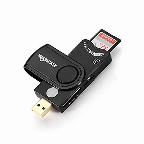 Rocketek USB Chipkartenleser / SmartCard Reader | Plug&Play | Power/Status-LED | USB bus-powered | HBCI Fähig | Windows 10-kompatibel | Unterstützt SD | Micro SD | M2 | MS | SIM-Karten - 3