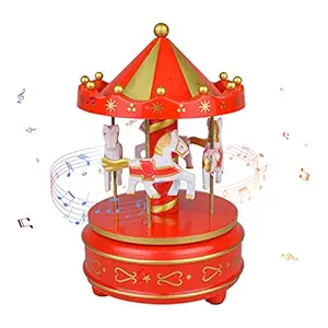 Carousel Music Box 4-Horse Rotating Baby Musical Toy Christmas Gifts Birthday Presents for Girls Kids Children Daughter Friends