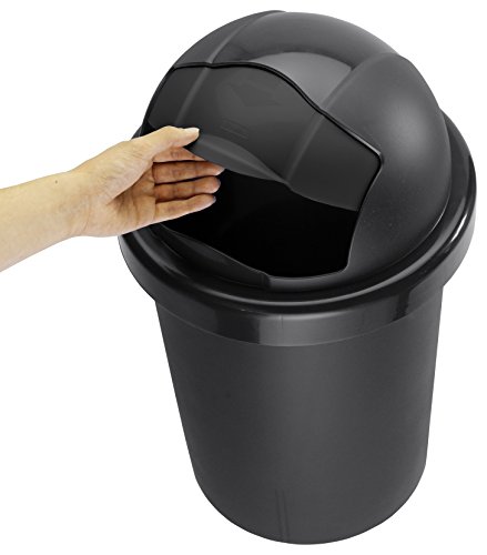 Rotho 1721308080 Mülleimer „Roll Bob“ 30 L – 35.5 x 35.5 x 59.5 cm – Papierkorb aus Kunststoff (PP) in Schwarz – Abfallbehälter mit Schiebedeckel Abfalleimer, Plastik - 2