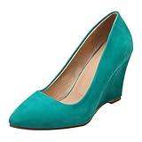  KIKIVA Damen Wedges High Heels Pumps mit Keilabsatz 8cm Absatz Slip On Schuhe (Türkis, 38)