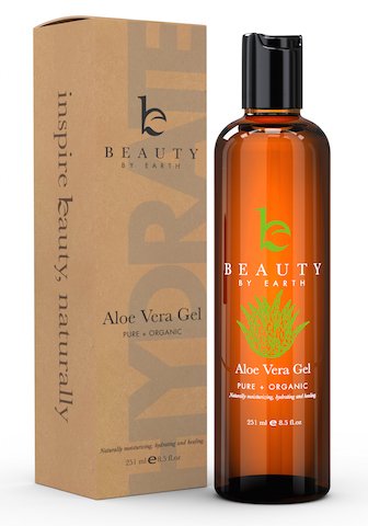 Aloe Vera Gel - Beauty by Earth Organic & Pure Aloe Vera Gel for After Sun Care - Uses Include Treatment of Burns, Rashes, Bites, Cooling, Hydration, Moisturizing or as a Light Hold Hair Gel. Best Aloe For DIY Hair & Skincare Products. Made in the USA. 251ml