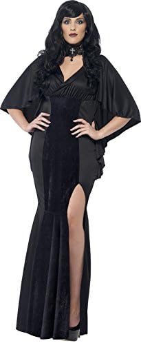 Smiffys Curves Vamp Costume, Black with Dress, Halloween Adult Fancy Dress, Vampire Dress Up Costumes