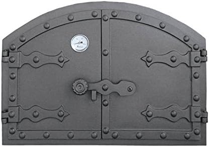 Tradehub Cast iron fire door pizza bread stone wood oven stove smoke clay fireplace with thermometer | External dimensions: 525x260 mm | Opening direction: double door