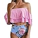 Produktbild POIUDE Damen Niedlich Ruffles Strap Badeanzug Crop Top Flounce Bikini Split Badeanzug(Rosa, Large)