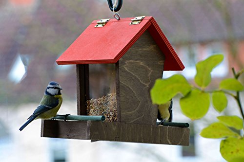 dobar 91108FSCe Futterspender Vogelhaus aus Holz für Wildvögel, 16 x 20 x 21 cm, rot / braun / grün - 2